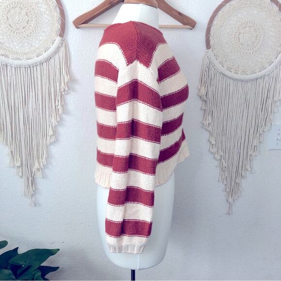 Billabong burnt orange and cream striped cotton crop sweater medium NEW - Picture 2 of 5